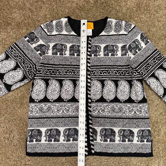 Ruby Rd. Quilted Jacket Womens 8 Black White Elephant Boho Paisley Print Cotton - Picture 6 of 12